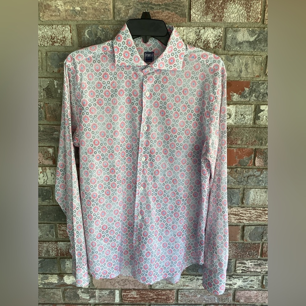 Fedeli Patterned Men's Shirt - Pink and White